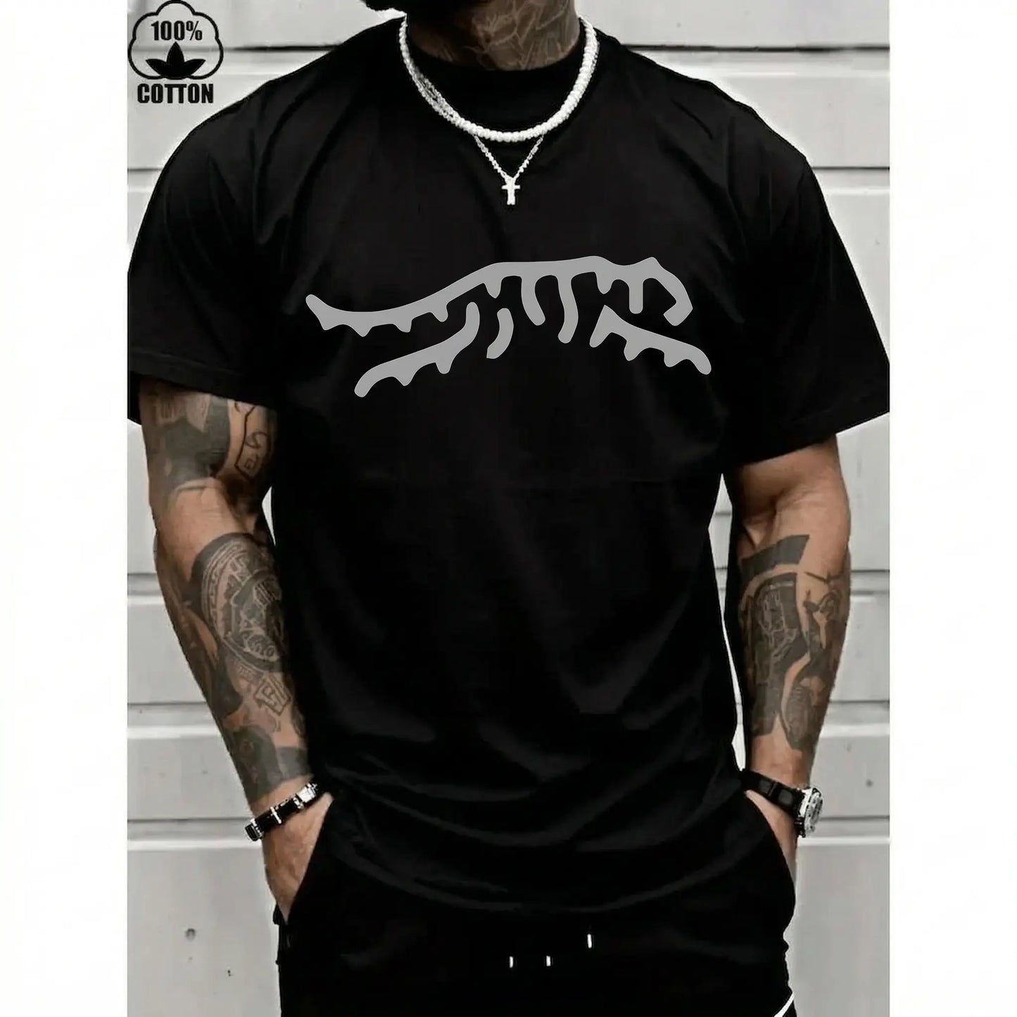 Sun Day Red Logo On A Black T-Shirt Casual Basic Tee Menswear graphic tee men's t shirts trendy t-shirts Shortsleeve
