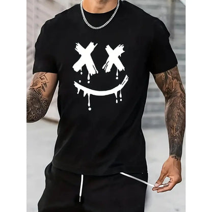 Men'S Vintage-Inspired Cotton T-Shirt With Creative Geometric Print - Casual, Stretch Fit, Machine Washable