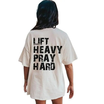 [100%25 Cotton]  Lift Heavy Pray Hard Shirt, Christian Themed Shirt For Women, Trendy Christ Gym Buddy T-Shirt, Gift For Christian Bff, Tee Shirt For Daily Wear, Gym Tee Shirt Golf Gift T-Shirt For Men And Women.