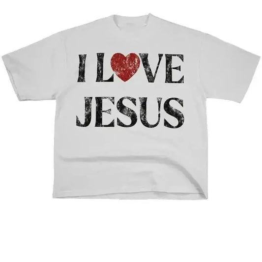 Vintage "I Love Jesus" Printed Short Sleeve T-Shirt Men's Top Underwear T-Shirt Women's Alphabet Printed Crew Neck T-Shirt, Perfect Gift for Men, Perfect Gift for Women