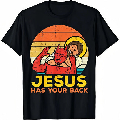 Cotton Jesus Has Your Back Jiu Jitsu Retro Christian Men Women Kids T-Shirt