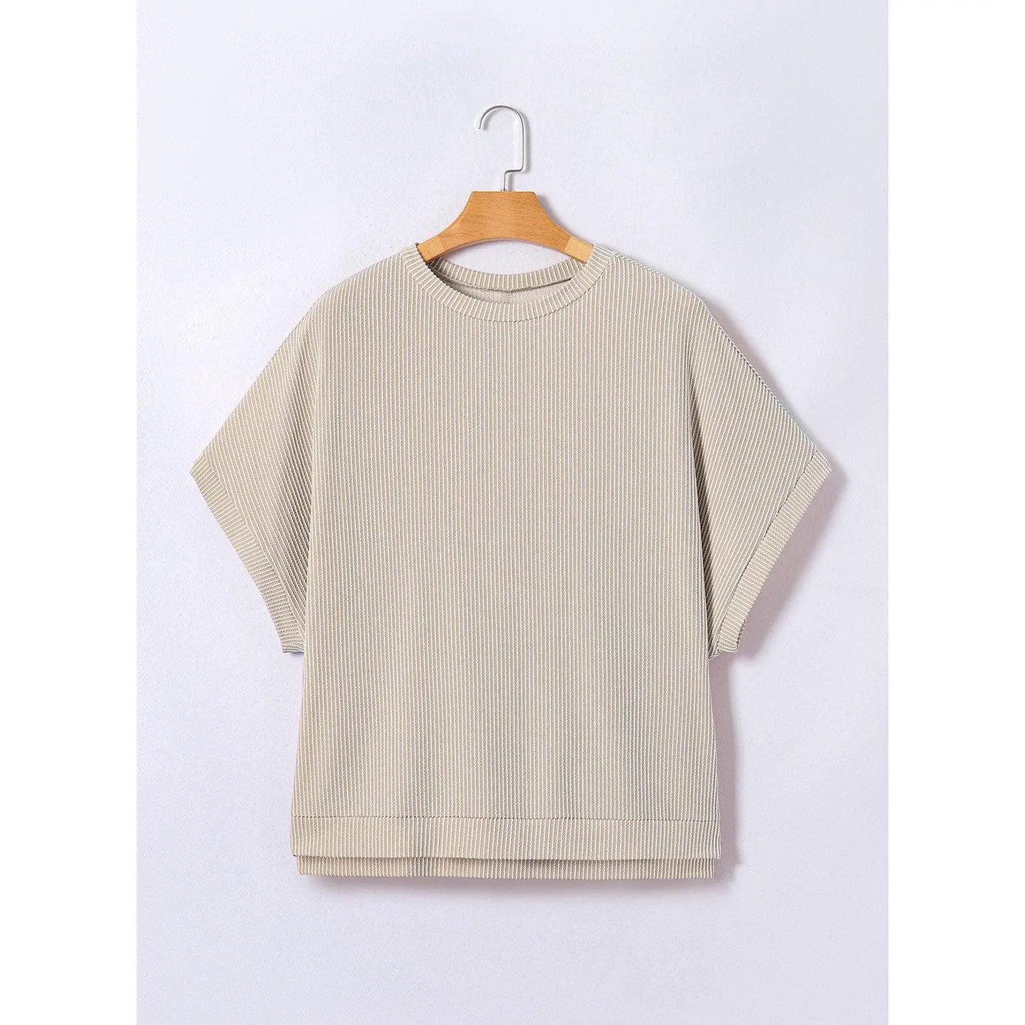 Dokotoo Women's Summer Casual Short Sleeve Solid Color Loose Texture Knit Tunic Tops Blouses with Crew Neck & Side Slits