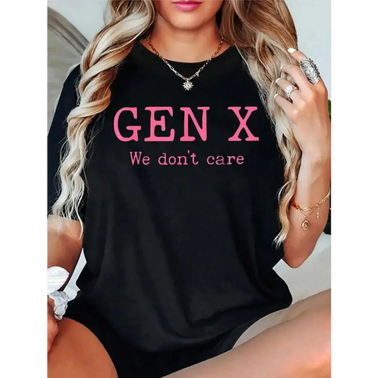 [100%25 Cotton]   Gen X Generation We Do Not Care Text Saying T-Shirt, Graphic T Shirts -  Printed Short Sleeve T-Shirt Top Golf Gift T-Shirt For Men And Women.