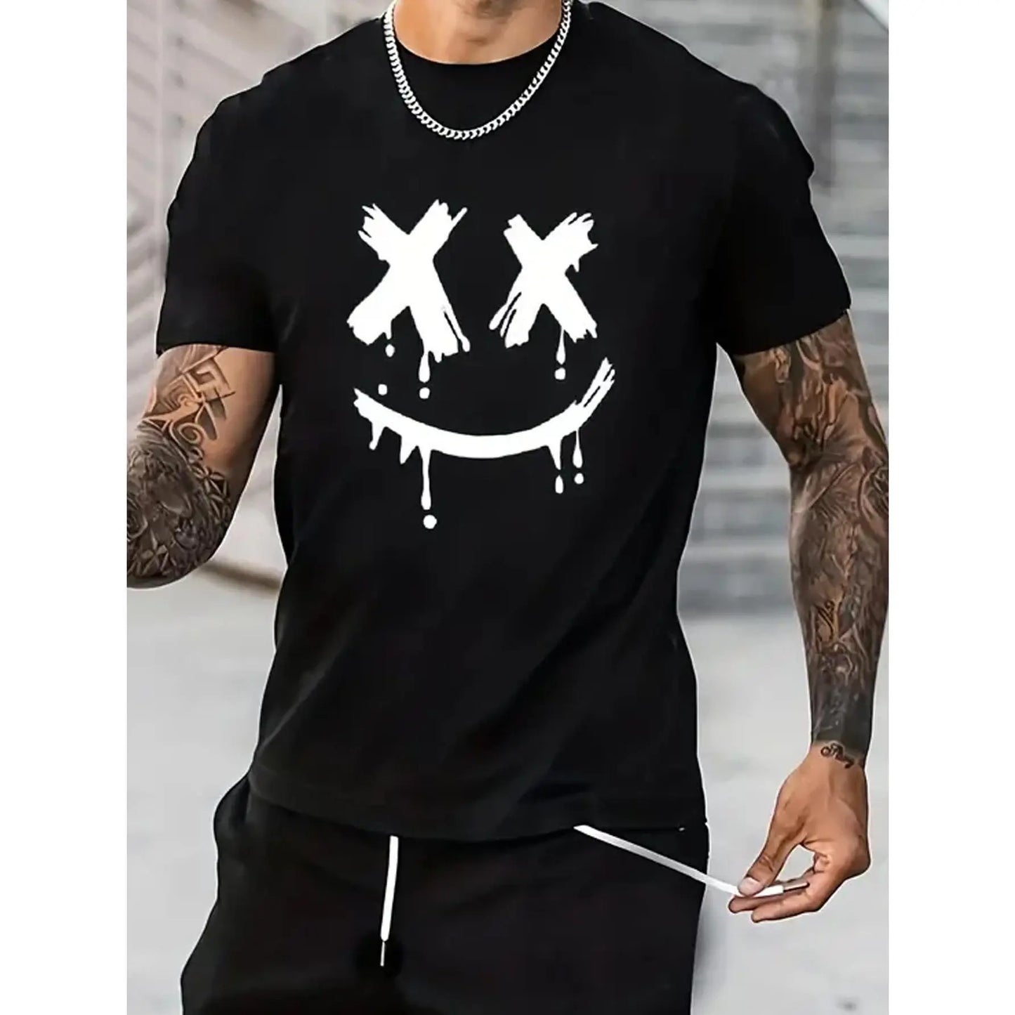 Men'S Vintage-Inspired Cotton T-Shirt With Creative Geometric Print - Casual, Stretch Fit, Machine Washable