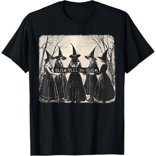 [100%25 Cotton Printing] Girl Will Be Girl Witch Halloween T-Shirt