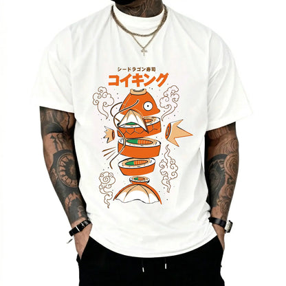 Japanese-style King Carp Magikarp Sushi Sashimi Short Sleeve T-Shirt Loose Men's and Women's Summer Trend Top ClothingFunny plus size t-shirt,Same style for men and women,Unisex graphic tees