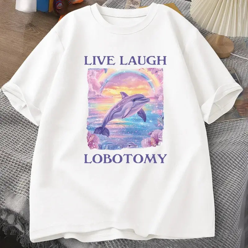 T Shirt Men Funny Dolphin Meme T-shirt Silly Weird Short Sleeve Tshirt Unisex Printed T-shirt Tops