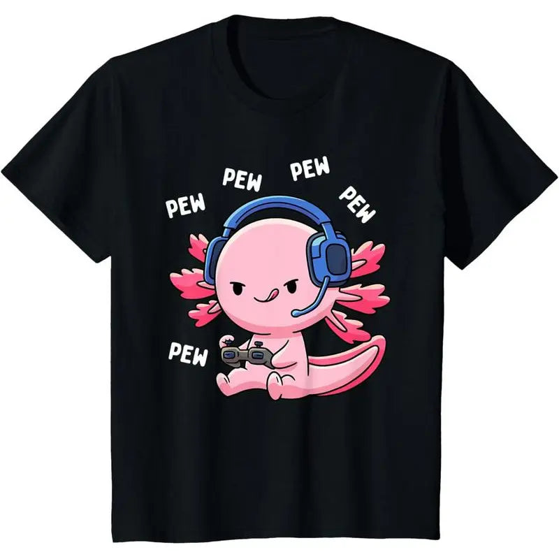 100%25cotton Axolotl Gaming Kids Boys Girls Anime Video Game Pew Gamer T-Shirt