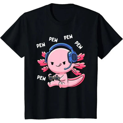 100%25cotton Axolotl Gaming Kids Boys Girls Anime Video Game Pew Gamer T-Shirt