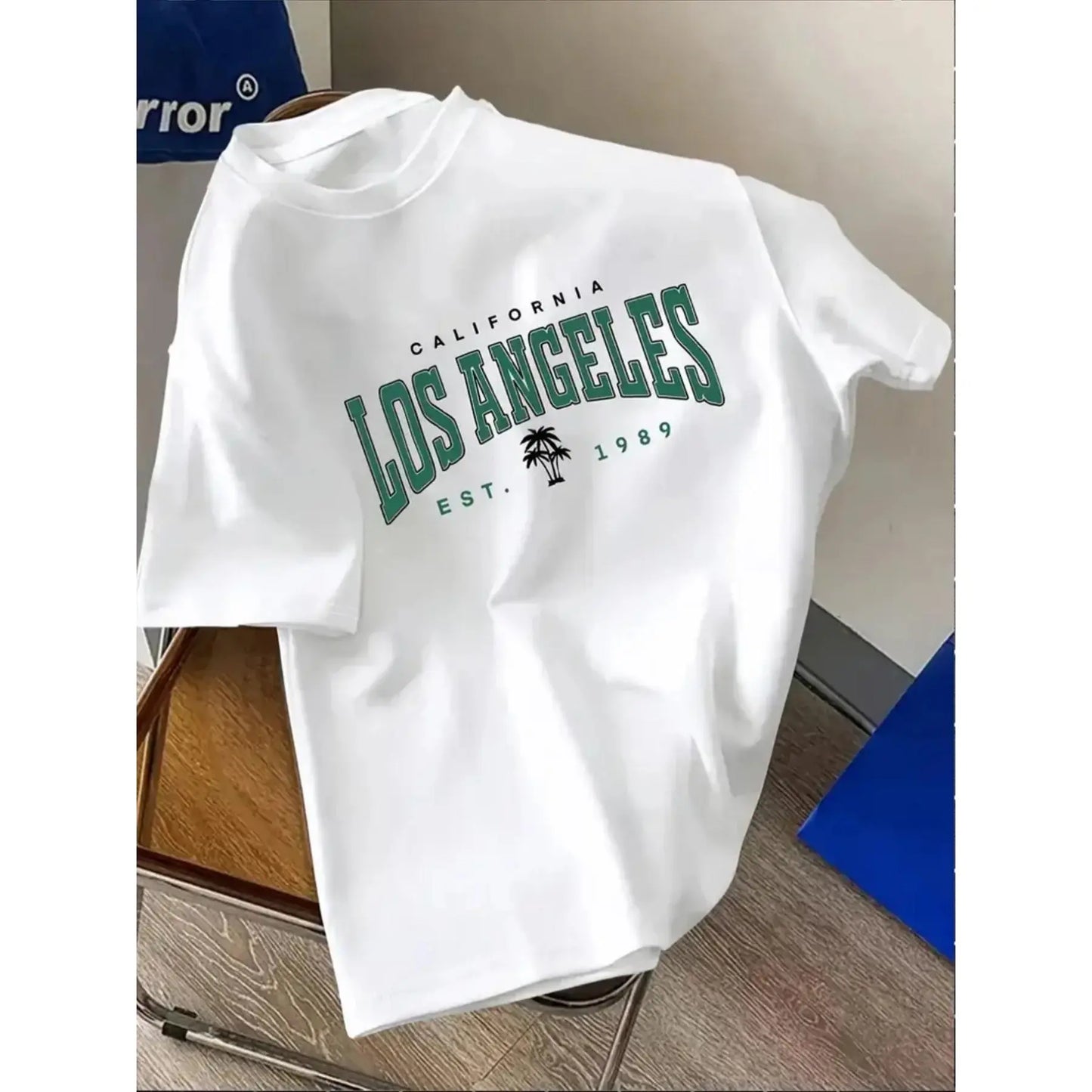 Simple Design, Palm Tree Element, Trendy Fashion Round Neck Short Sleeve, Trendy Brand Fashion, Outdoor Street Style, Suitable for Home and Travel, Comfortable Fabric, Men's Short Sleeve Top, Spring Summer Men's Pure Cotton T-Shirt Streetwear Casual