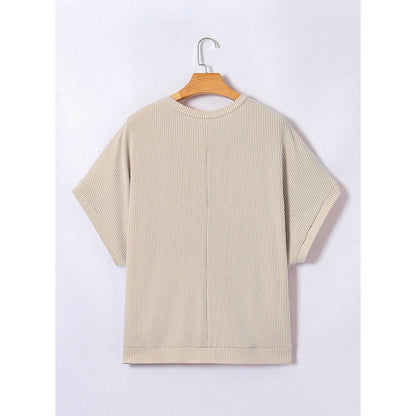 Dokotoo Women's Summer Casual Short Sleeve Solid Color Loose Texture Knit Tunic Tops Blouses with Crew Neck & Side Slits