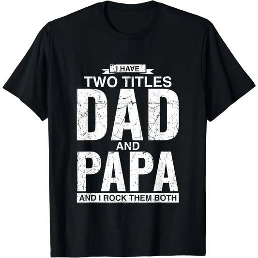 [100%25 Cotton] Cool Dad And Papa Double Title Rocking T-Shirt For Awesome Fathers Fathersdaygift Menswear Casual graphic tee Shortsleeve Cool Double Title Cotton T-Shirt