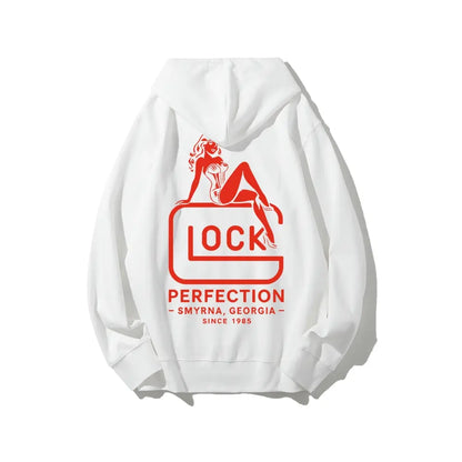 Vintage Style Glock Graphic Hoodie, Pin‑Up "Glock Perfection" Unisex Pullover With Georgia Since 1985 Print, Cozy Soft Cotton Gift For Fans