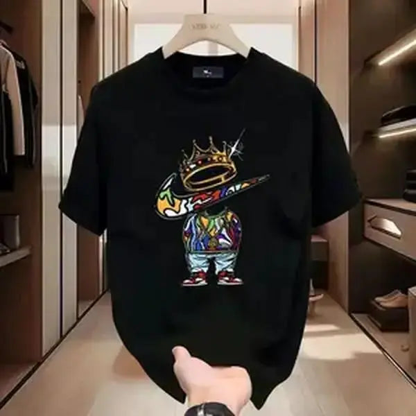 New unisex round-neck graphic T-shirt, 100%25 cotton, vibrant patterns, soft and comfortable, perfect for men's spring and summer short-sleeve street style.