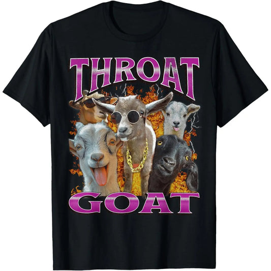 Unisex-Adults Throat Goat Funny Offensive Adult Humor Bootleg Y2K Graphic T-Shirt - Black, Small - Short Sleeve - T-Shirt - Unique Graphic Design