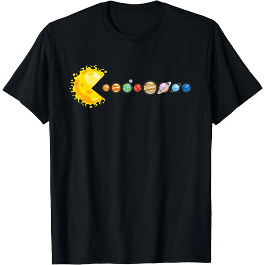 Cotton Short Sleeve Planetary System Star Eating Planets Sun Funny Astronomy T-Shirt For Men Women..