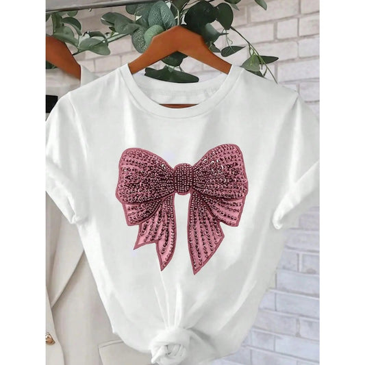 [100%25 Cotton]  Glamorous And Chic T - Shirt: Stunning Embellished Bow Graphic For A Touch Of Elegance Golf Gift T-Shirt For Men And Women.