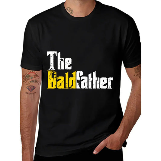 The Baldfather Humorous Cotton T-Shirt for Bald Men - Soft, Breathable & Durable with Yellow & White Print  Casual Round Neck, Short Sleeve  Ideal Birthday Gift  Sizes S-3XL