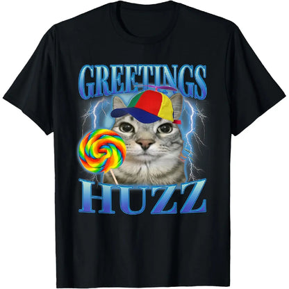 100%25 cotton Comfort Cotton Lollipop Cat Meme Greetings Huzz Funny Silly Cats Brainrot T-Shirt