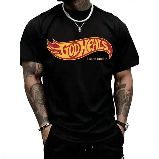God Heals Christian  Cotton T-Shirt Casual Letters Print graphic tee