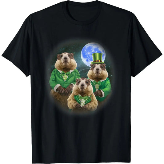 Funny Three Groundhog Moon 3 Groundhog Head St Patricks Day T-Shirt