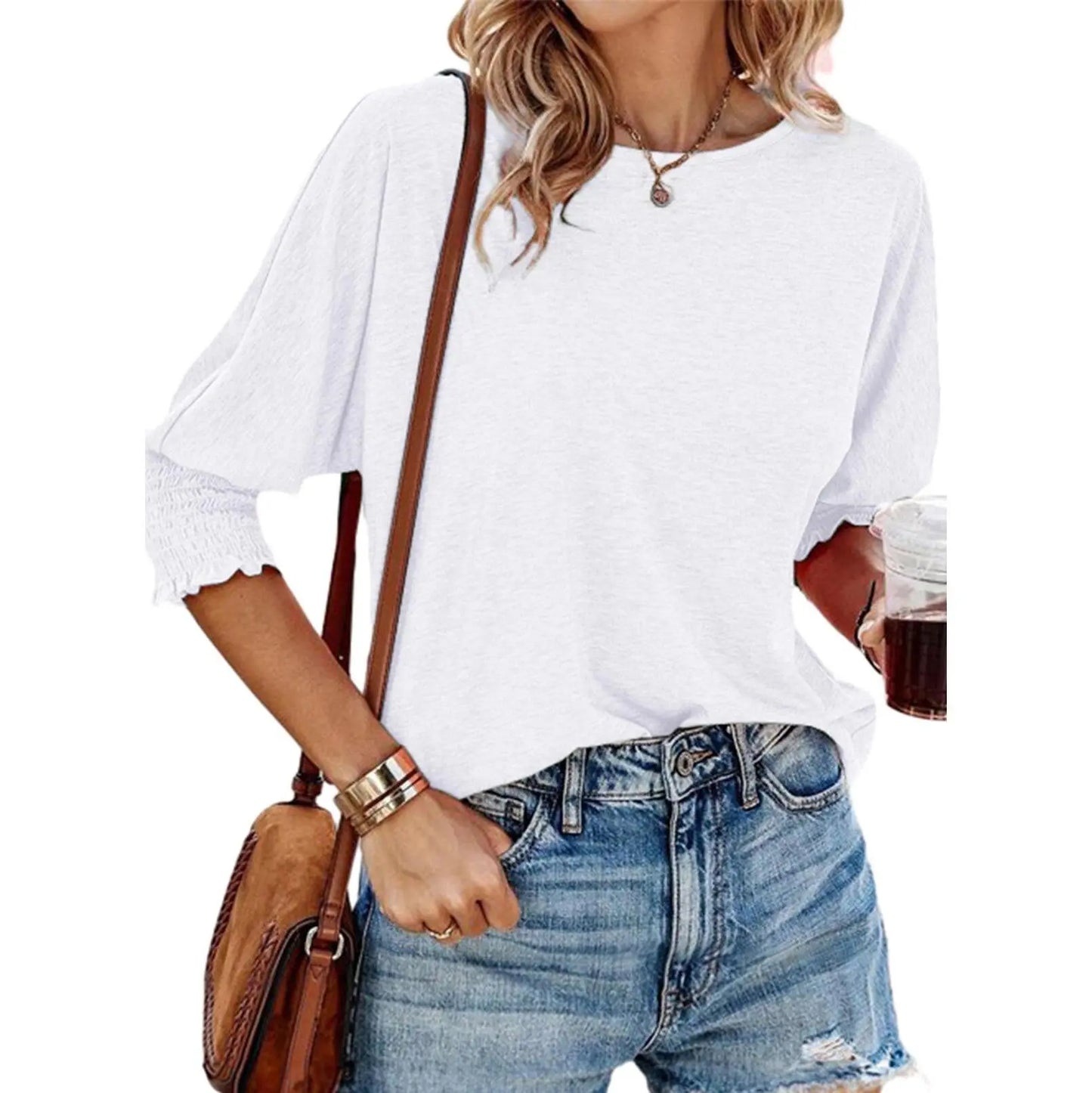 Dokotoo Women's 2026 Fashion Tops 3/4 Sleeve T-Shirts Cute Crewneck Basic Business Tees Blouses Casual Summer Wear Super Soft Breathable Fabric