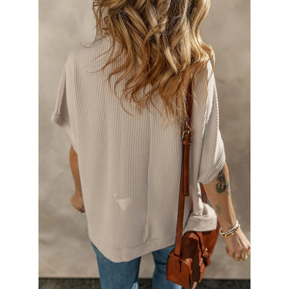 Dokotoo Women's Summer Casual Short Sleeve Solid Color Loose Texture Knit Tunic Tops Blouses with Crew Neck & Side Slits
